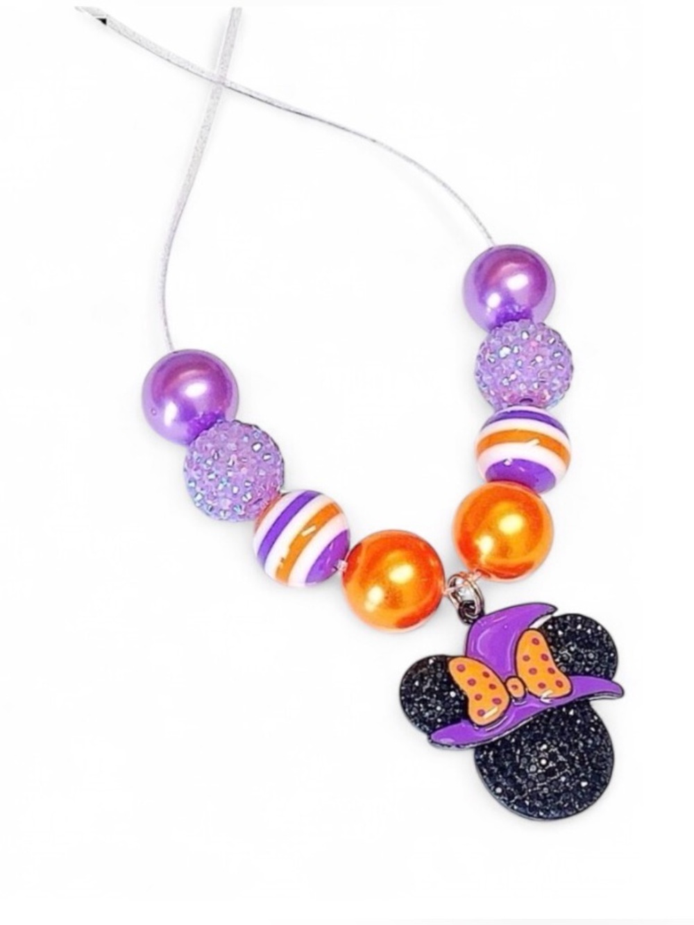 Handmade Disney Minnie Mouse Inspired Halloween Witch Pearl Rhinestone Necklace